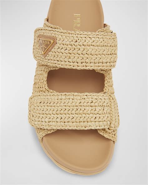 prada fussbett raffia dual buckle slide sandals|prada raffia double band sandals.